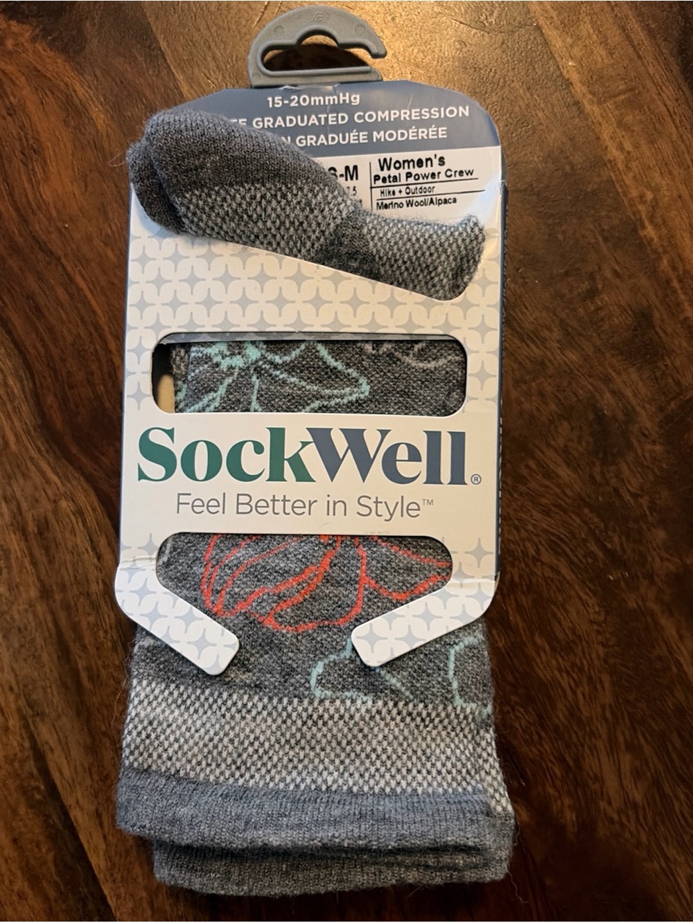 SockWell Women's Graduated Compression Crew Socks - Gray with Coral Accent